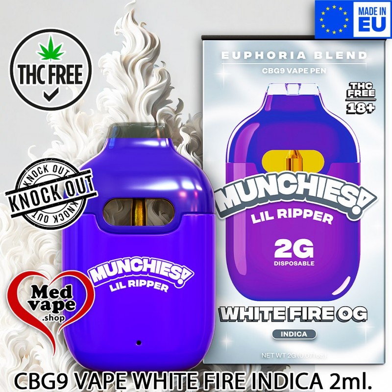 CBG9 VAPE LIL RIPPER - WHITE FIRE OG 2ML - MUNCHIES THC WEED CANNABIS FREE LEGAL CBG9 VAPE LIL RIPPER - WHITE FIRE OG 2ML - MUNCHIES THC WEED CANNABIS FREE LEGAL